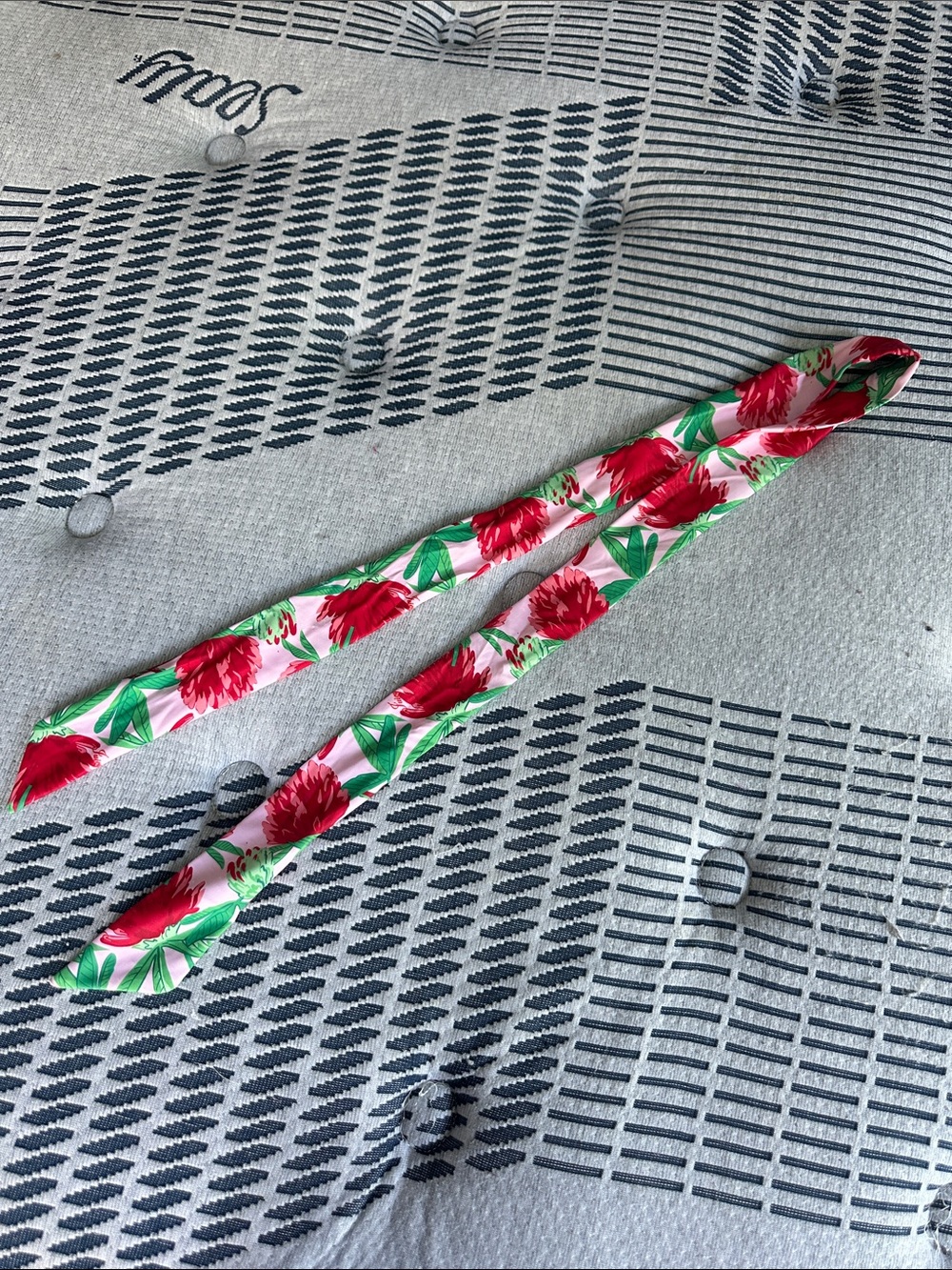 Juicy Couture Pink Scarf with Red Floral & Green Leaves hair tye